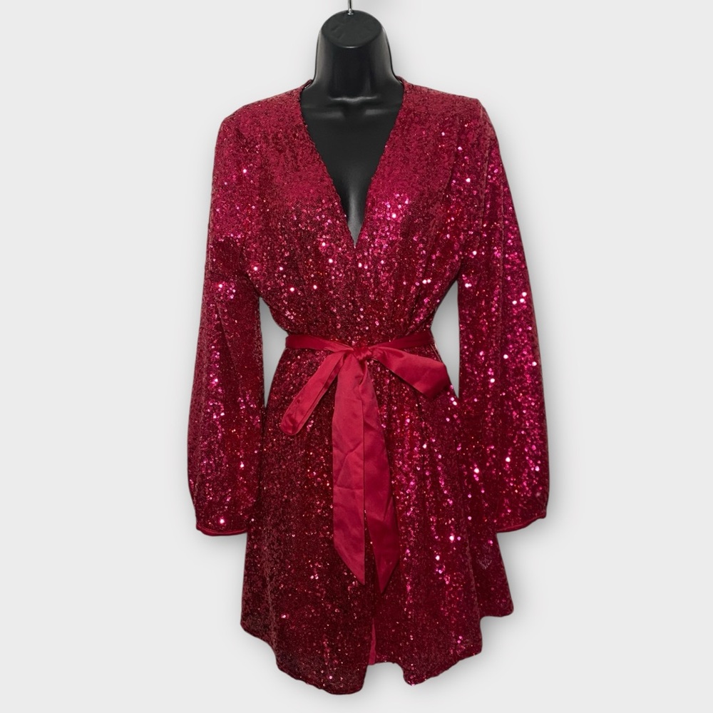 Express Sequin Wrap Dress in Deep Fuchsia
